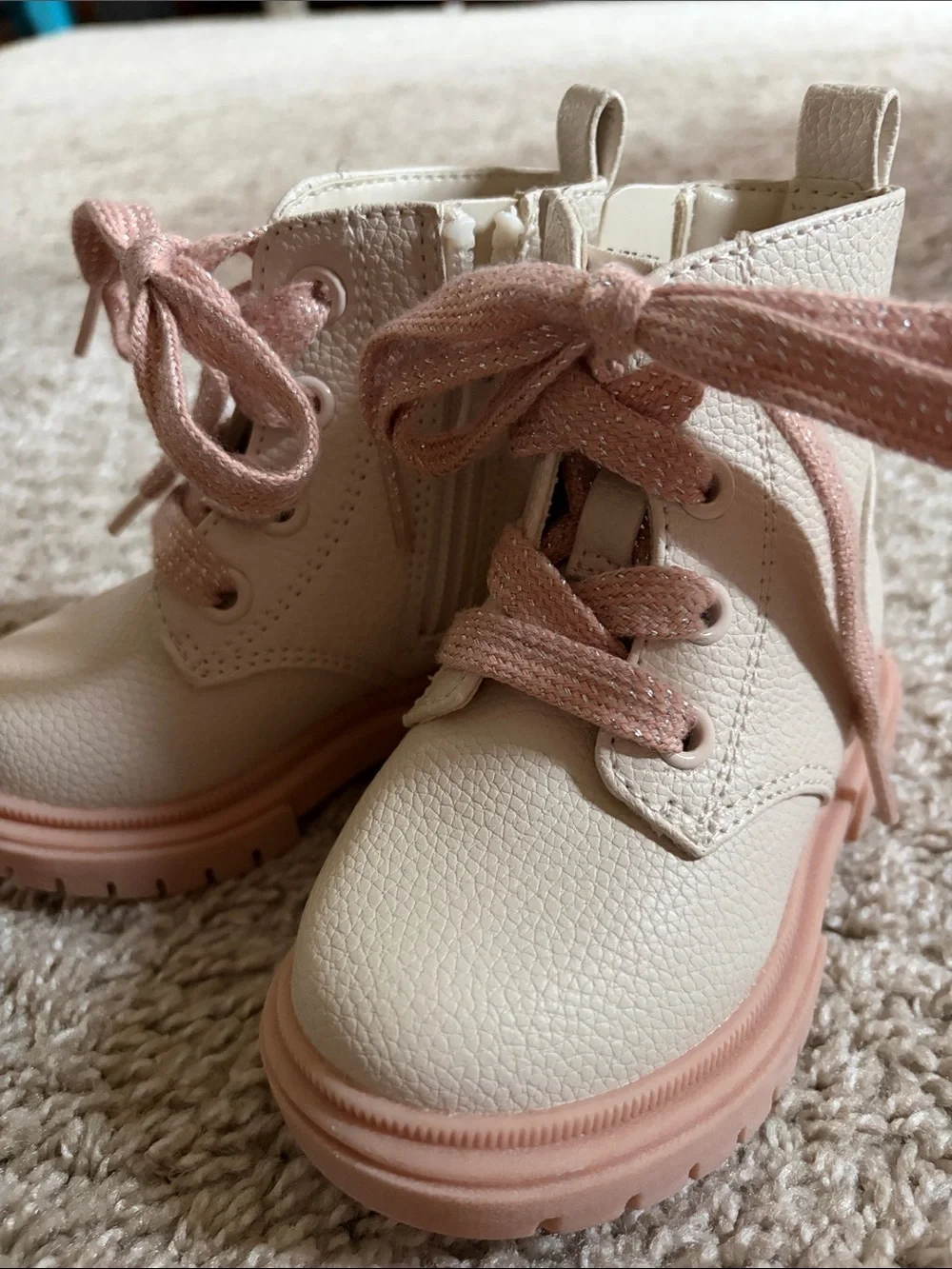 Cat & Jack Cream Boots with Pink Soles and Laces